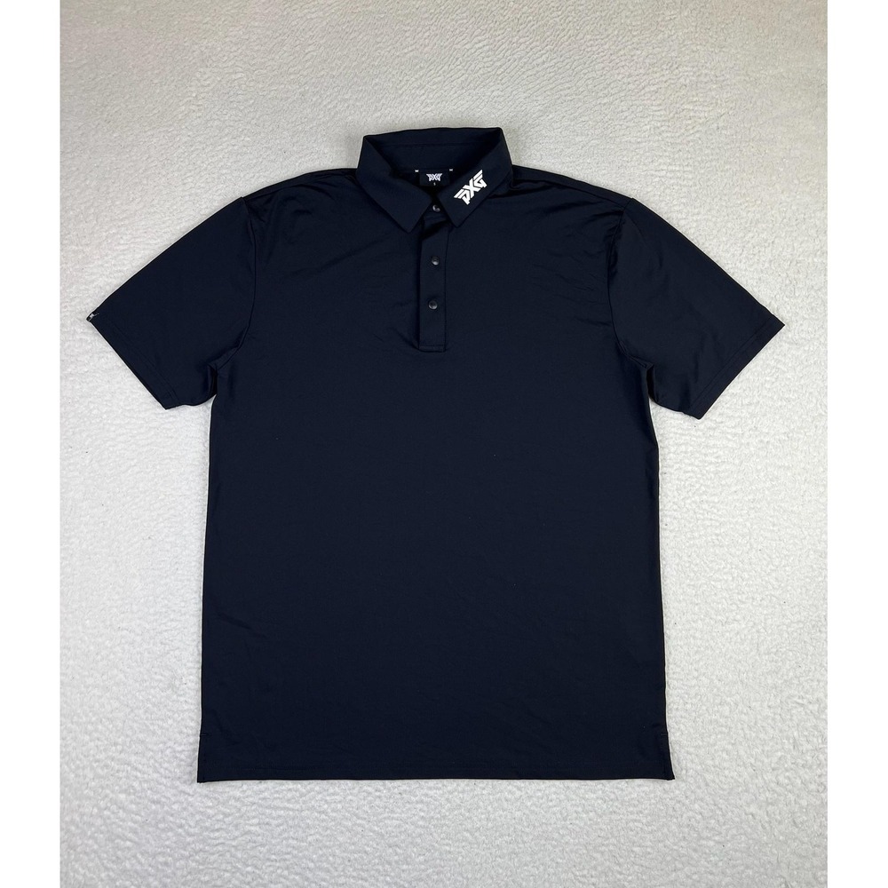 PXG Polo Shirt Mens Small Black Solid Golf Performance Stretch Jersey Knit Logo